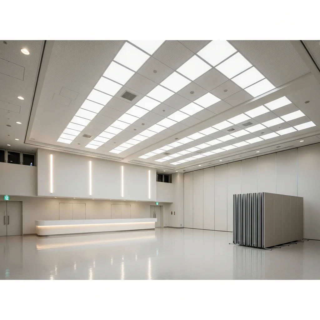 公民館・コミュニティセンター LED照明施工事例｜Ra85多目的ホール・調光対応・PIR節電・67%省エネ・年間24万円削減