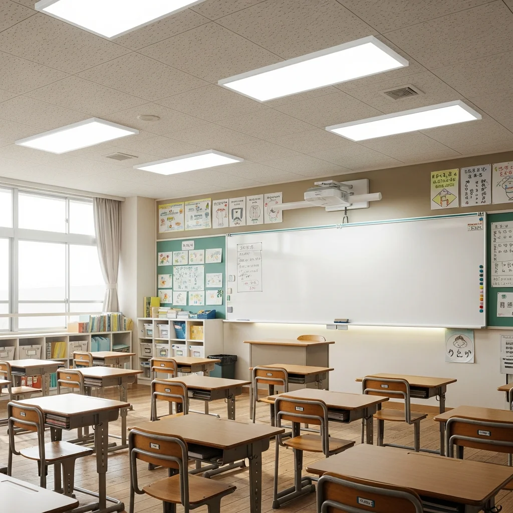 学習塾・予備校 LED照明施工事例｜5000K高照度フリッカーフリーで集中力持続時間38%延長・電力48%削減