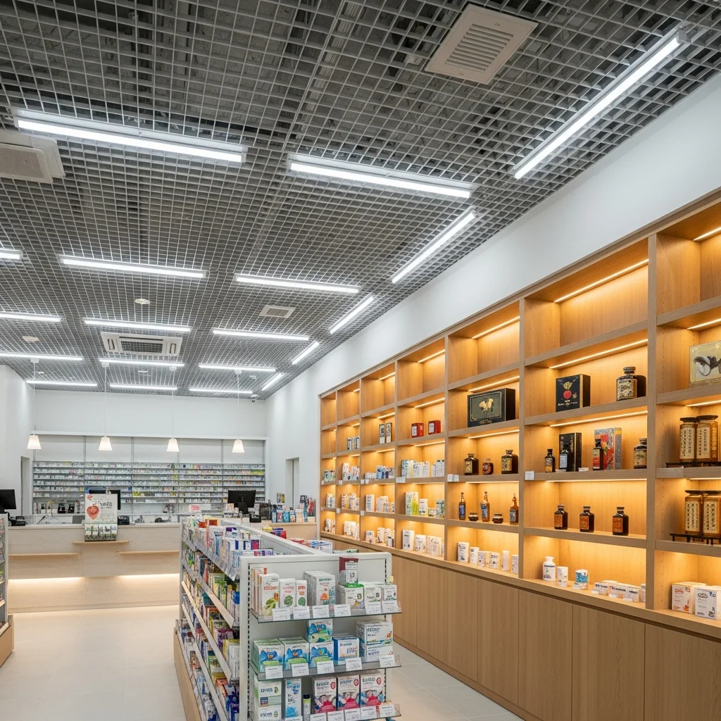 ドラッグストア・薬局 LED照明施工事例｜医薬品棚Ra90・化粧品ゾーン4000Kで客単価18%向上・電力47%削減