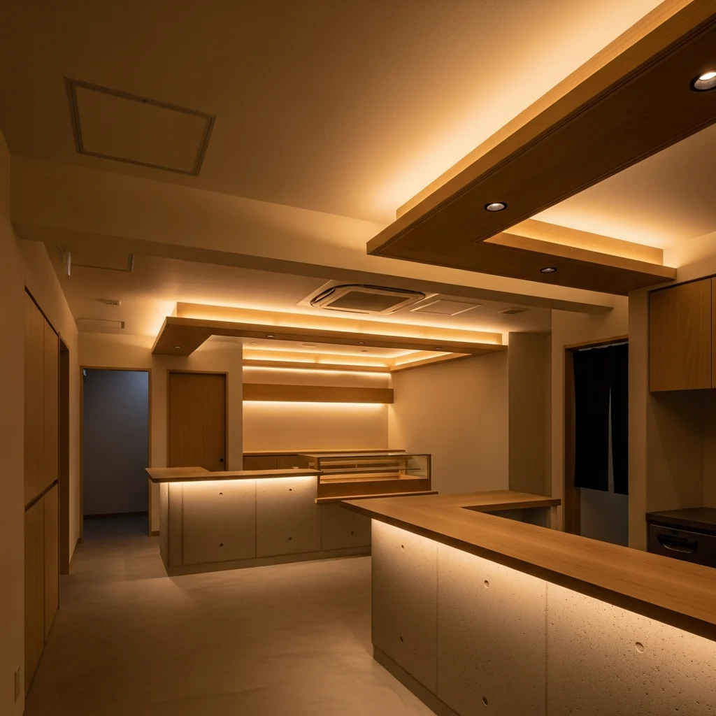 インドアサイクリングスタジオ LED照明施工事例｜RGBダイナミック演出・調光対応・IP65シャワー室・45%省エネ・年間18万円削減