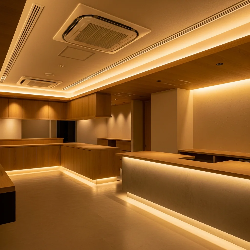 温浴施設・スーパー銭湯 LED照明 施工事例｜IP67防水・2700K〜4000K エリア別設計・省エネ50%・年間100万円削減