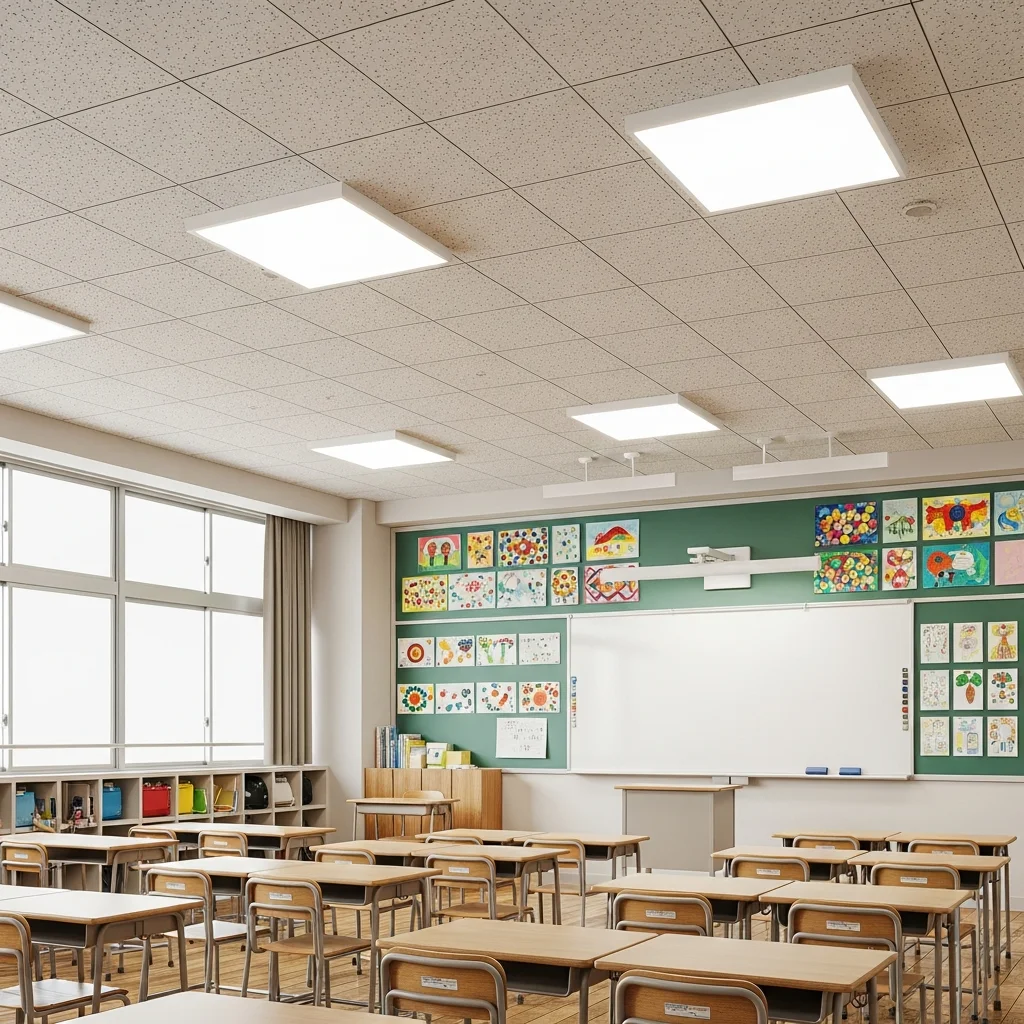 学校・教室のLED照明導入事例｜500lx均一・UGR16で授業集中度向上