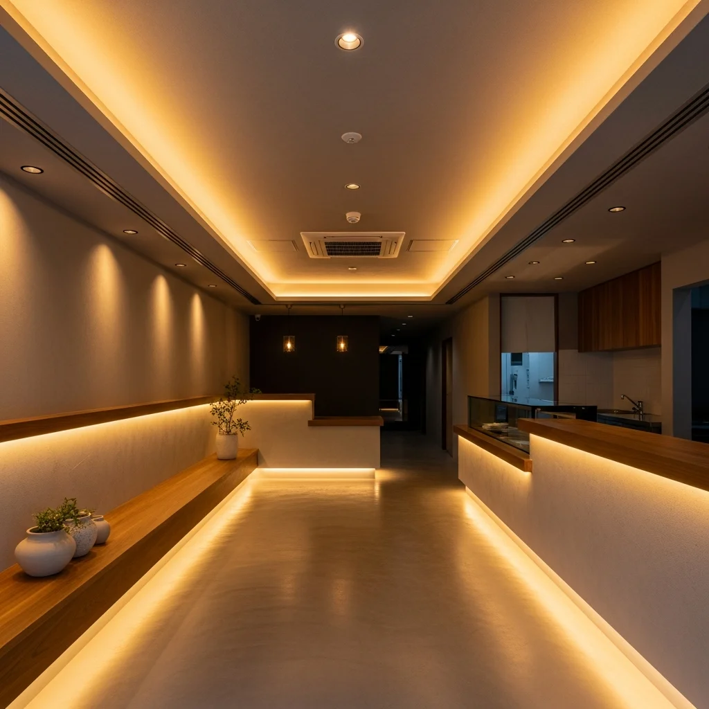時計専門店 LED照明事例｜ショーケースRa95高演色・3000K金属光沢演出・500lx・省エネ45%
